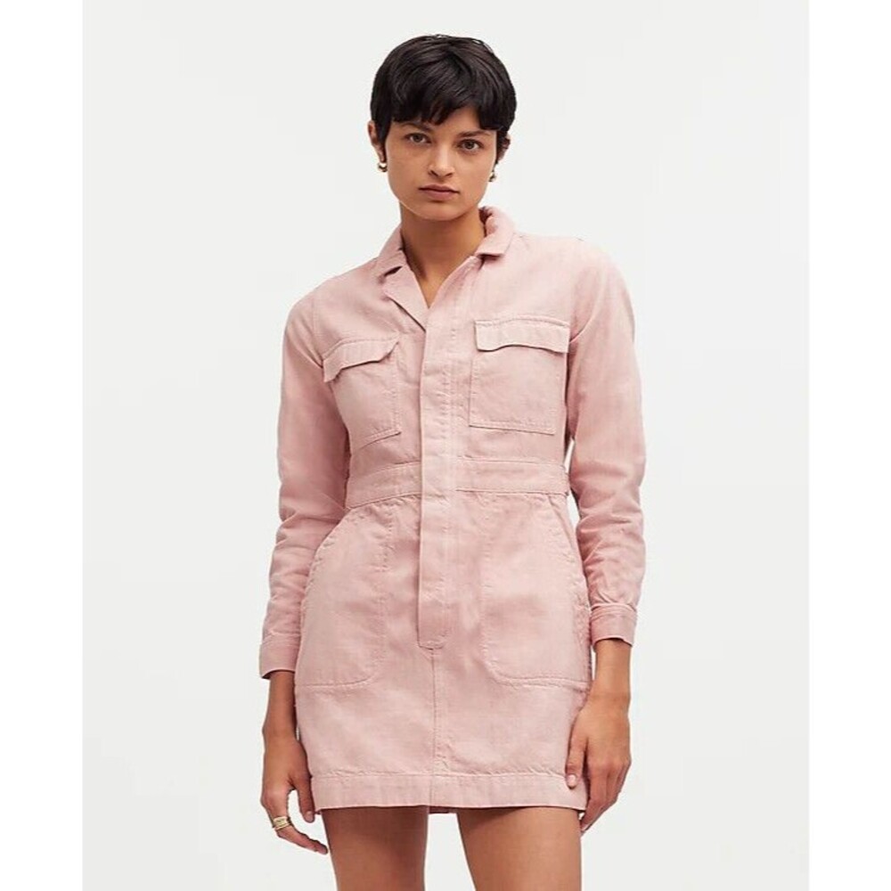 MADEWELL x MN Dye Studio Denim Patch-Pocket Mini Button Dress S Shaded Pink B7